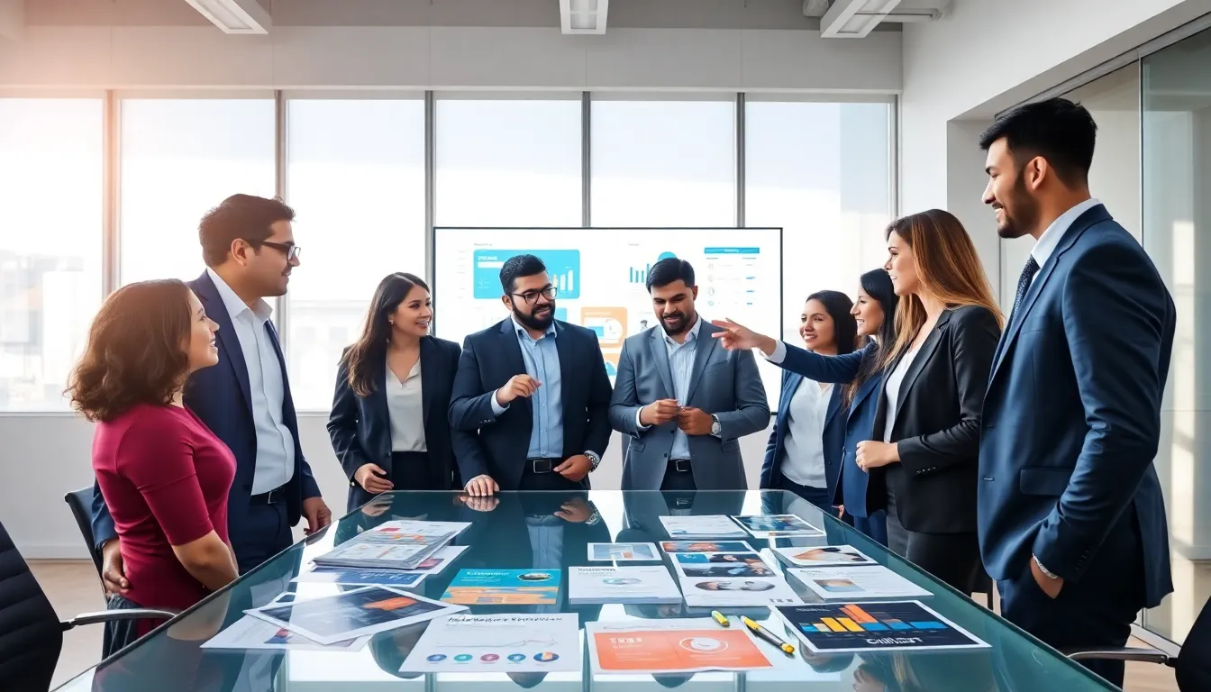diverse team strategizing in a modern office environment.