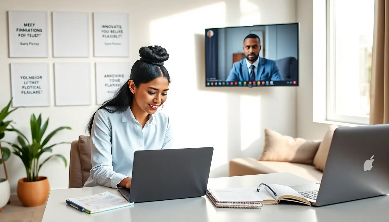 diverse professionals working in a modern home office on fintech tasks.